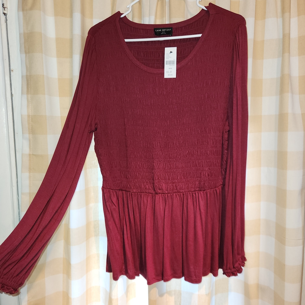 Lane Bryant Burgundy Smocked Blouse